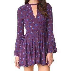 Free People Purple Floral Print Long Sleeve Women's Tegan Mini Dress Size 2
